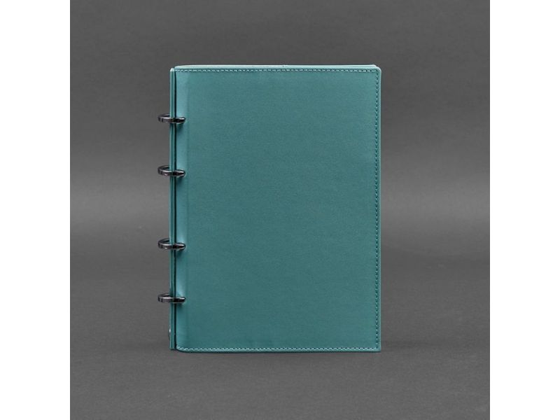 Кожаный блокнот на кольцах (софт-бук) 9.0 с твердой бирюзовой обложкой, фото 5