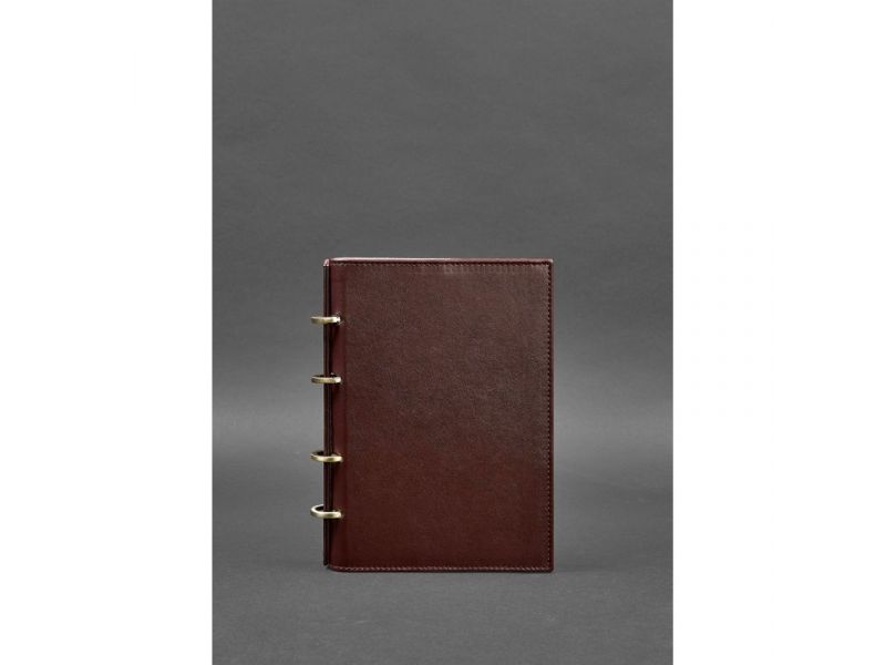 Кожаный блокнот на кольцах (софт-бук) 9.0 с твердой бордовой обложкой, фото 1