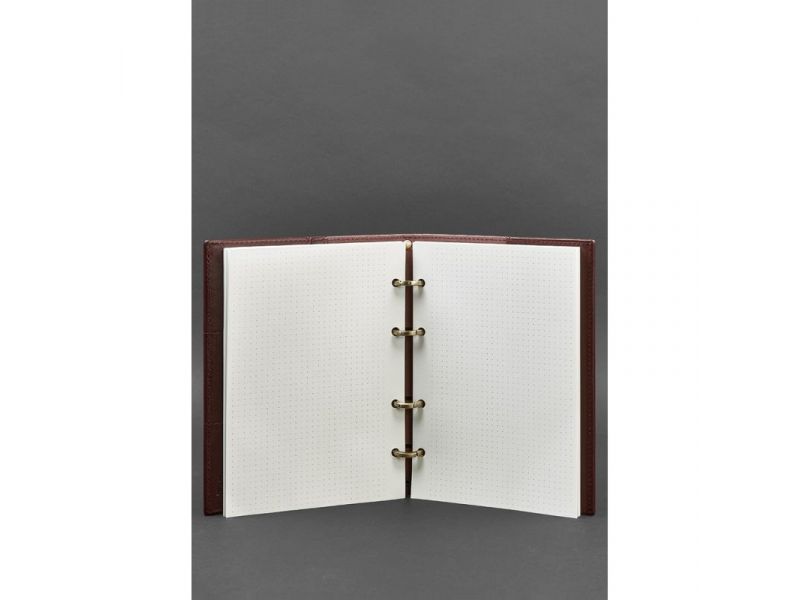 Кожаный блокнот на кольцах (софт-бук) 9.0 с твердой бордовой обложкой, фото 3