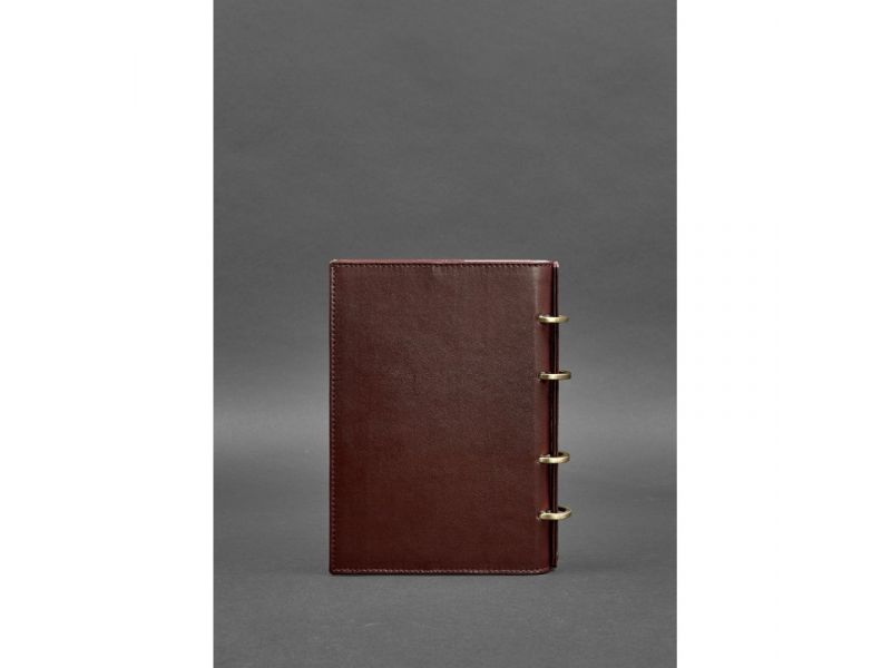 Кожаный блокнот на кольцах (софт-бук) 9.0 с твердой бордовой обложкой, фото 5