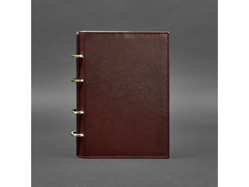 Кожаный блокнот на кольцах (софт-бук) 9.0 с твердой бордовой обложкой, фото 6