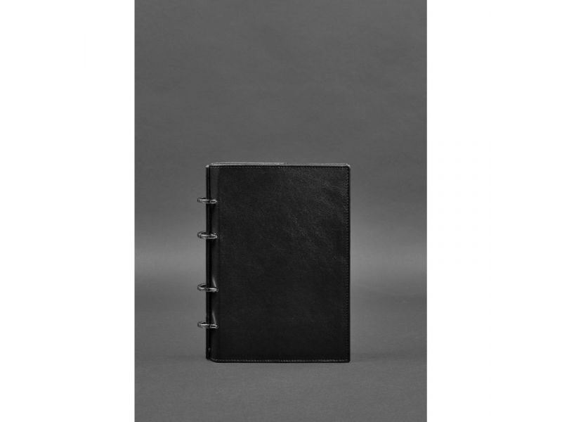 Кожаный блокнот на кольцах (софт-бук) 9.0 с твердой угольно-черной обложкой, фото 1