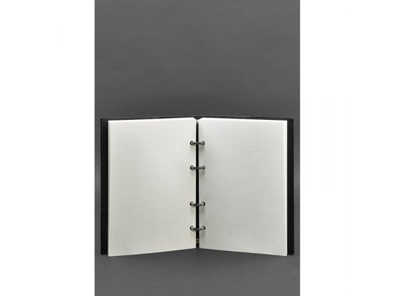 Кожаный блокнот на кольцах (софт-бук) 9.0 с твердой угольно-черной обложкой, фото 3