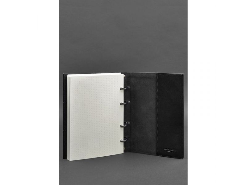 Кожаный блокнот на кольцах (софт-бук) 9.0 с твердой угольно-черной обложкой, фото 4