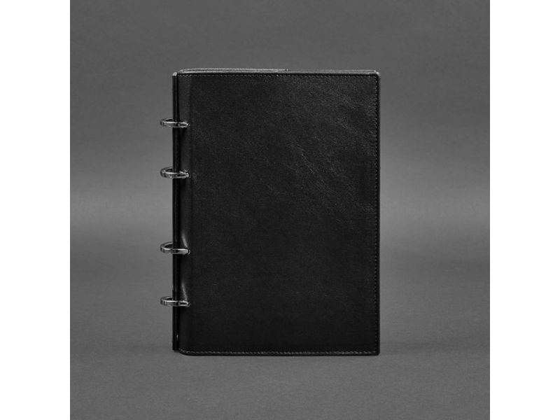 Кожаный блокнот на кольцах (софт-бук) 9.0 с твердой угольно-черной обложкой, фото 5