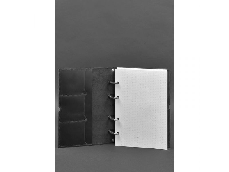 Кожаный блокнот А5 на кольцах (софт-бук) 9.0 в мягкой черной обложке, фото 2