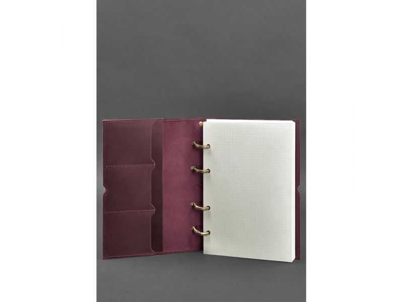 Кожаный блокнот А5 на кольцах (софт-бук) 9.0 в мягкой бордовой обложке, фото 2