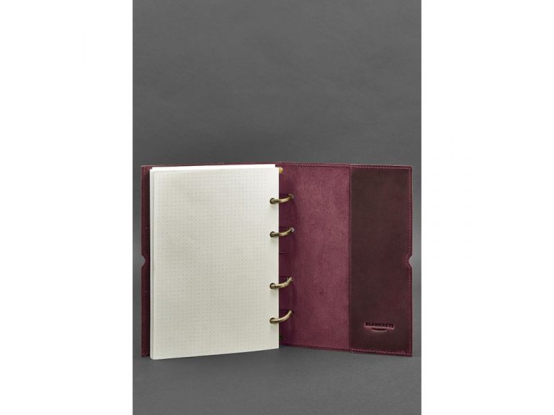 Кожаный блокнот А5 на кольцах (софт-бук) 9.0 в мягкой бордовой обложке, фото 4