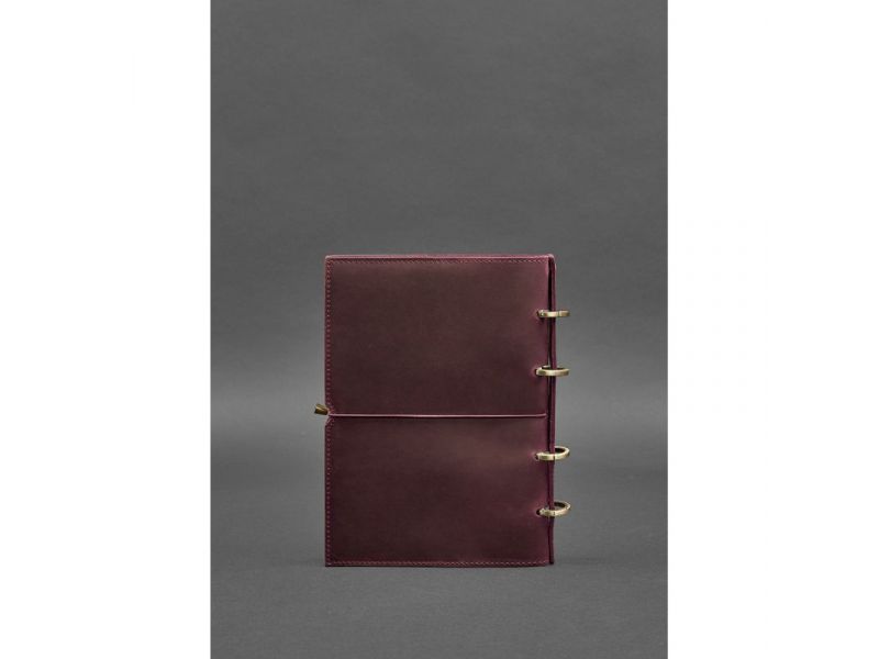 Кожаный блокнот А5 на кольцах (софт-бук) 9.0 в мягкой бордовой обложке, фото 5