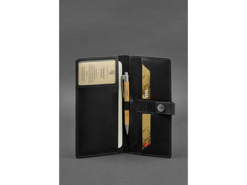 Кожаный Тревел-кейс (органайзер для документов) 6.0 черный Crazy Horse, фото 2