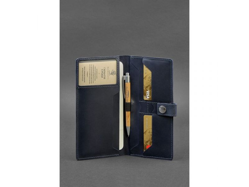 Кожаный тревел-кейс (органайзер для документов) 6.0 синий Crazy Horse, фото 2