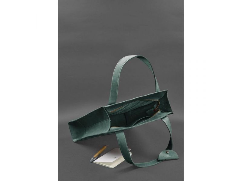 Кожаная женская сумка шоппер Бэтси зеленая, фото 5