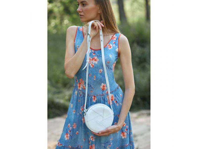 Кожаная круглая женская сумка Бон-Бон белая, фото 4