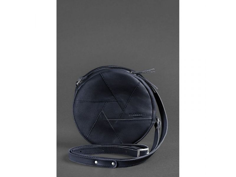 Кожаная круглая женская сумка Бон-Бон темно-синяя, фото 2