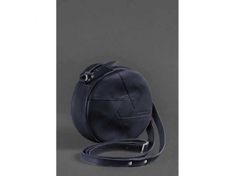 Кожаная круглая женская сумка Бон-Бон темно-синяя, фото 3