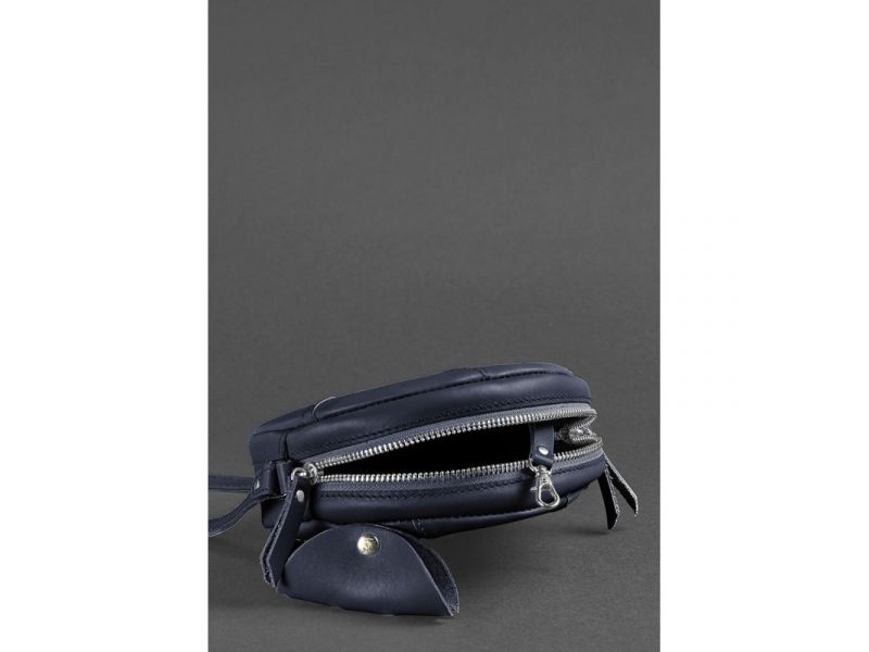 Кожаная круглая женская сумка Бон-Бон темно-синяя, фото 4