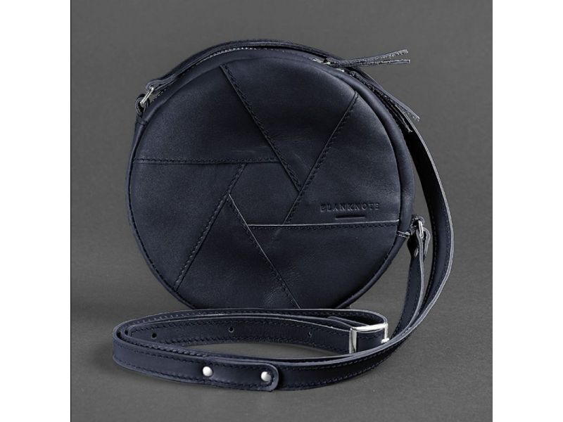 Кожаная круглая женская сумка Бон-Бон темно-синяя, фото 8