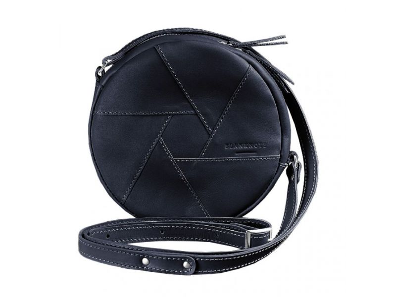 Кожаная круглая женская сумка Бон-Бон темно-синяя, фото 9