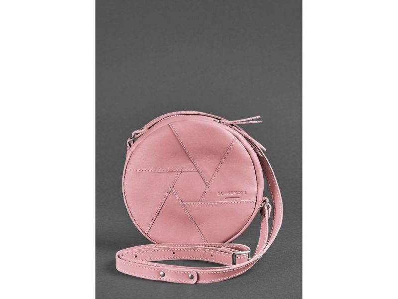 Кожаная круглая женская сумка Бон-Бон розовая, фото 2