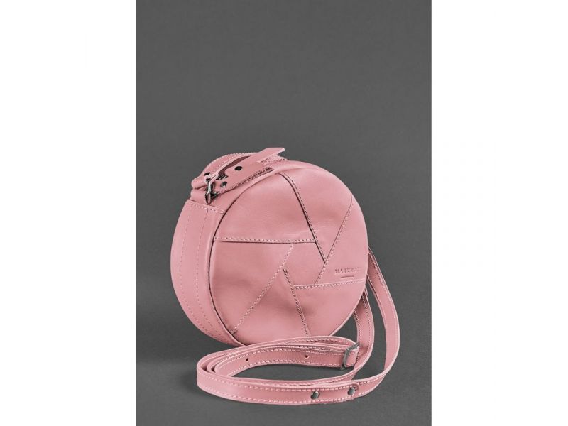 Кожаная круглая женская сумка Бон-Бон розовая, фото 3