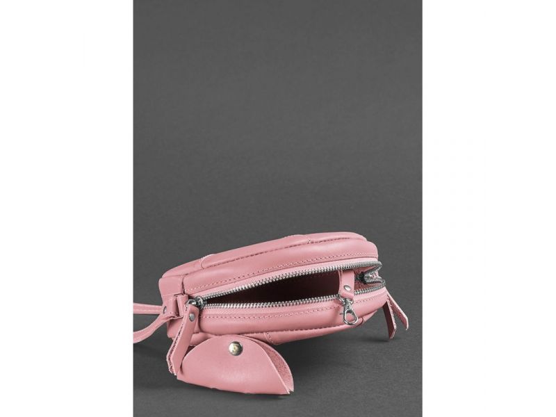 Кожаная круглая женская сумка Бон-Бон розовая, фото 4