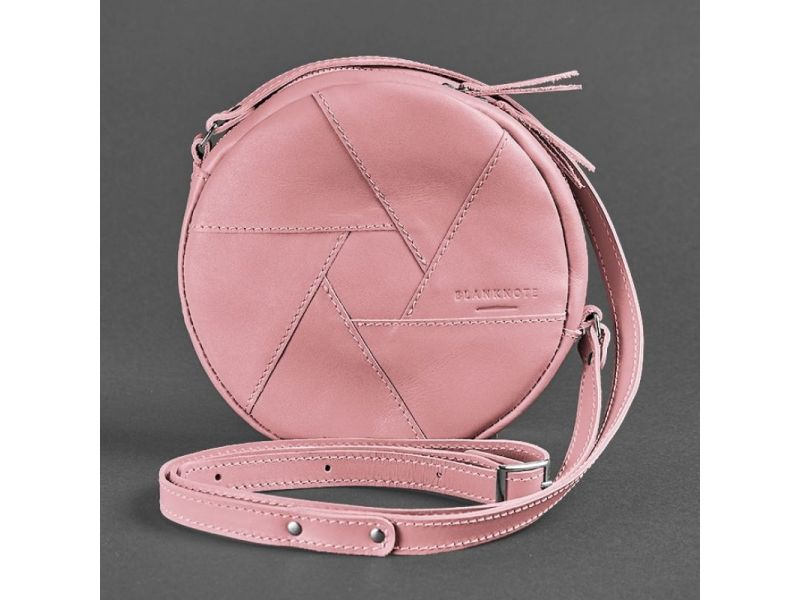 Кожаная круглая женская сумка Бон-Бон розовая, фото 7