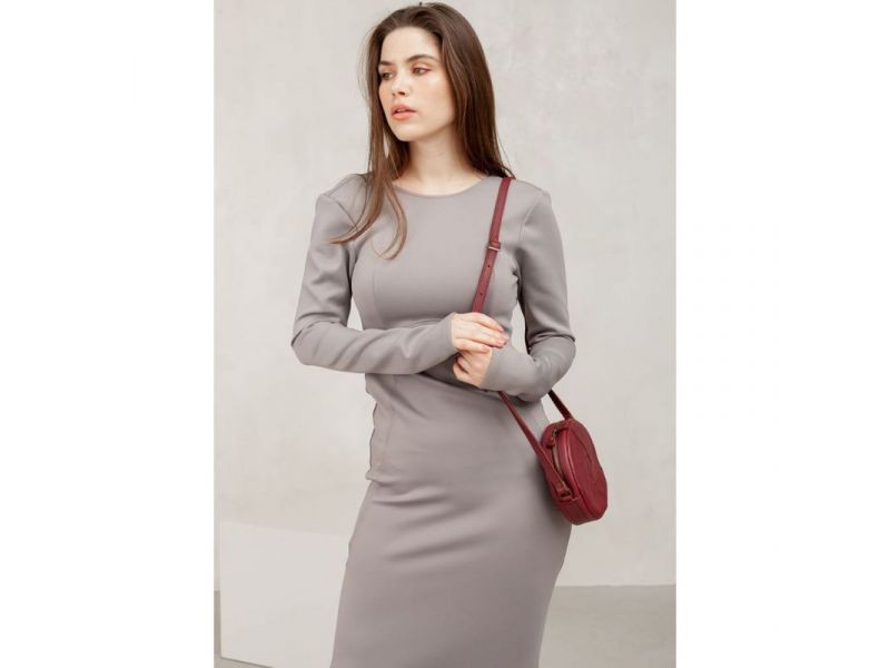 Кожаная круглая женская сумка Бон-Бон бордовая, фото 6