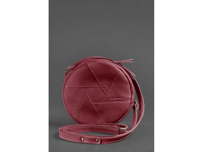 Кожаная круглая женская сумка Бон-Бон бордовая, фото 2