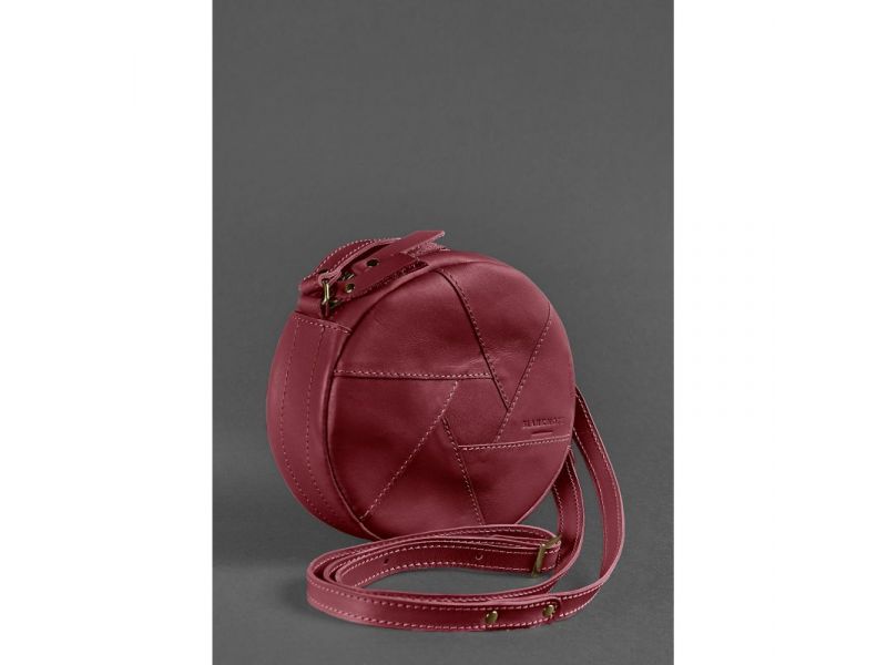 Кожаная круглая женская сумка Бон-Бон бордовая, фото 3