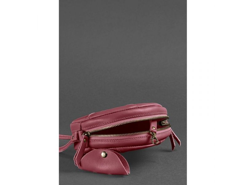 Кожаная круглая женская сумка Бон-Бон бордовая, фото 4