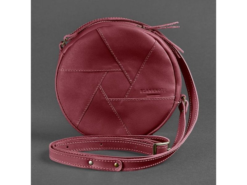 Кожаная круглая женская сумка Бон-Бон бордовая, фото 8