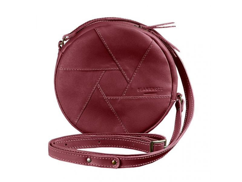 Кожаная круглая женская сумка Бон-Бон бордовая, фото 9