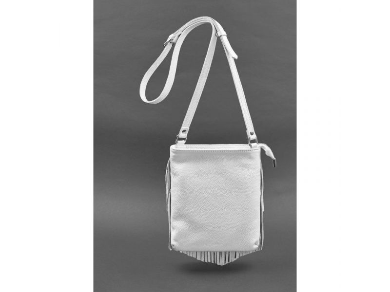 Кожаная женская сумка с бахромой мини-кроссбоди Fleco белая, фото 4
