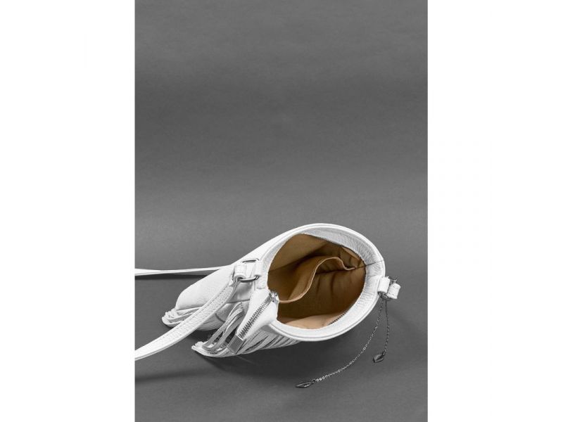 Кожаная женская сумка с бахромой мини-кроссбоди Fleco белая, фото 5