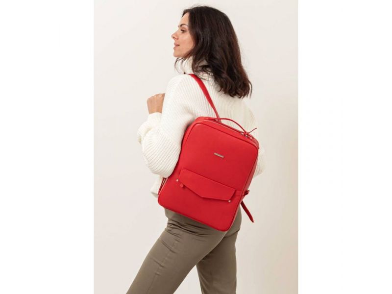 Кожаный городской женский рюкзак на молнии Cooper красный, фото 1