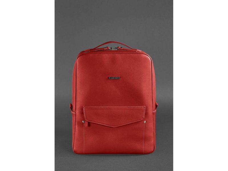 Кожаный городской женский рюкзак на молнии Cooper красный, фото 2