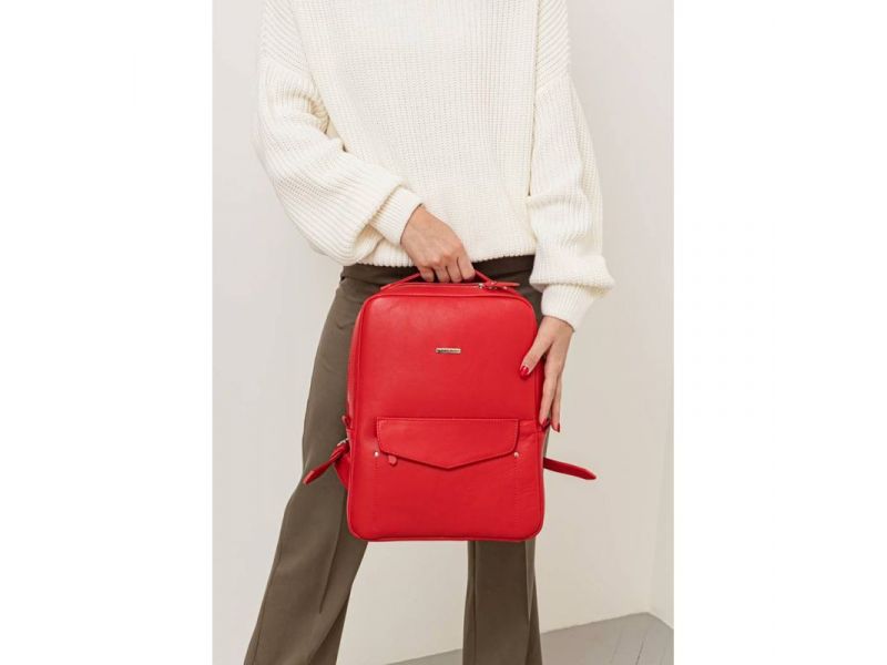 Кожаный городской женский рюкзак на молнии Cooper красный, фото 7
