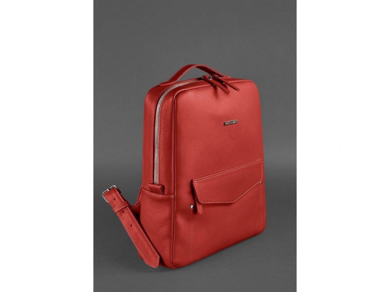 Кожаный городской женский рюкзак на молнии Cooper красный, фото 3