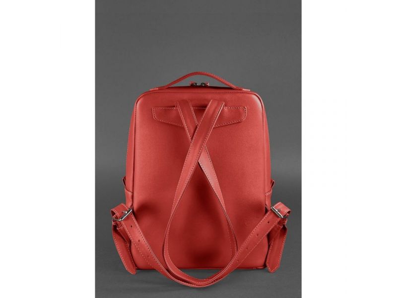 Кожаный городской женский рюкзак на молнии Cooper красный, фото 4