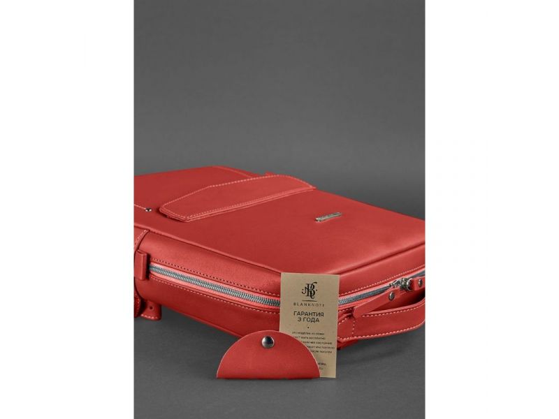 Кожаный городской женский рюкзак на молнии Cooper красный, фото 5