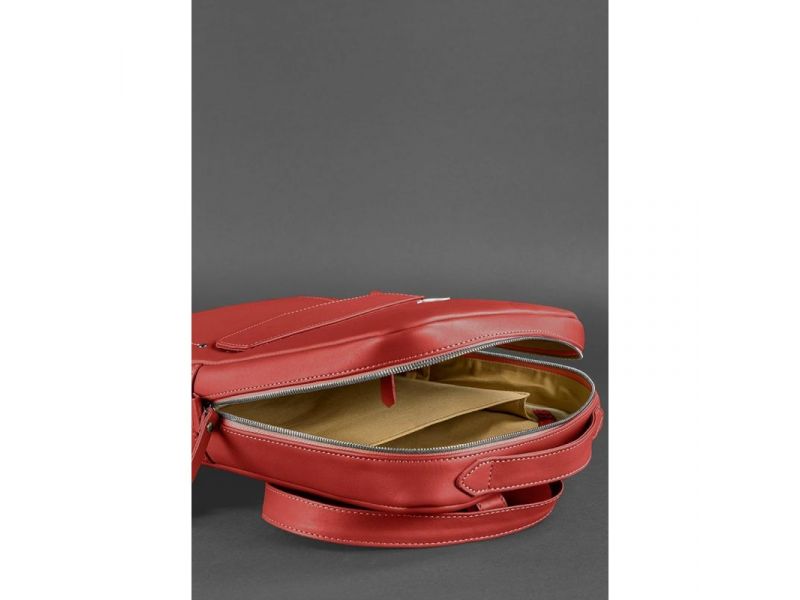 Кожаный городской женский рюкзак на молнии Cooper красный, фото 6