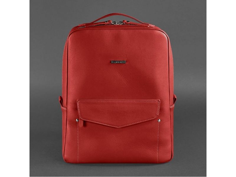 Кожаный городской женский рюкзак на молнии Cooper красный, фото 10