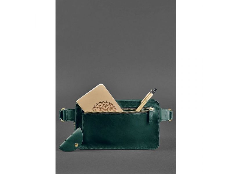 Кожаная поясная сумка Dropbag Maxi зеленая краст, фото 6