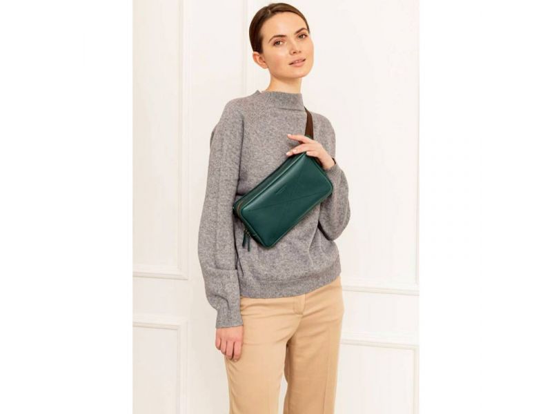 Кожаная поясная сумка Dropbag Maxi зеленая краст, фото 8