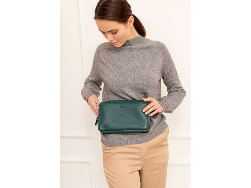 Кожаная поясная сумка Dropbag Maxi зеленая краст, фото 1