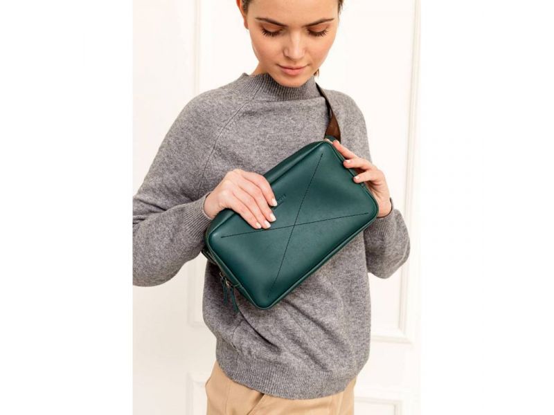 Кожаная поясная сумка Dropbag Maxi зеленая краст, фото 10