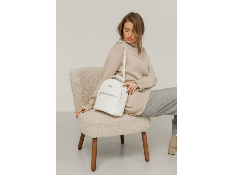 Кожаный женский мини-рюкзак Kylie белый флотар, фото 6