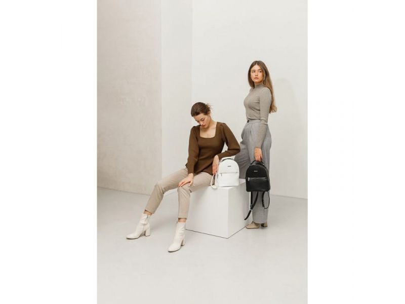 Кожаный женский мини-рюкзак Kylie белый флотар, фото 7