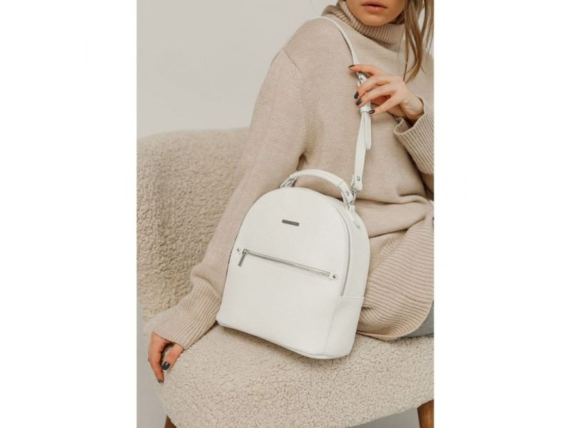 Кожаный женский мини-рюкзак Kylie белый флотар, фото 8