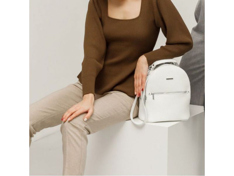 Кожаный женский мини-рюкзак Kylie белый флотар, фото 10